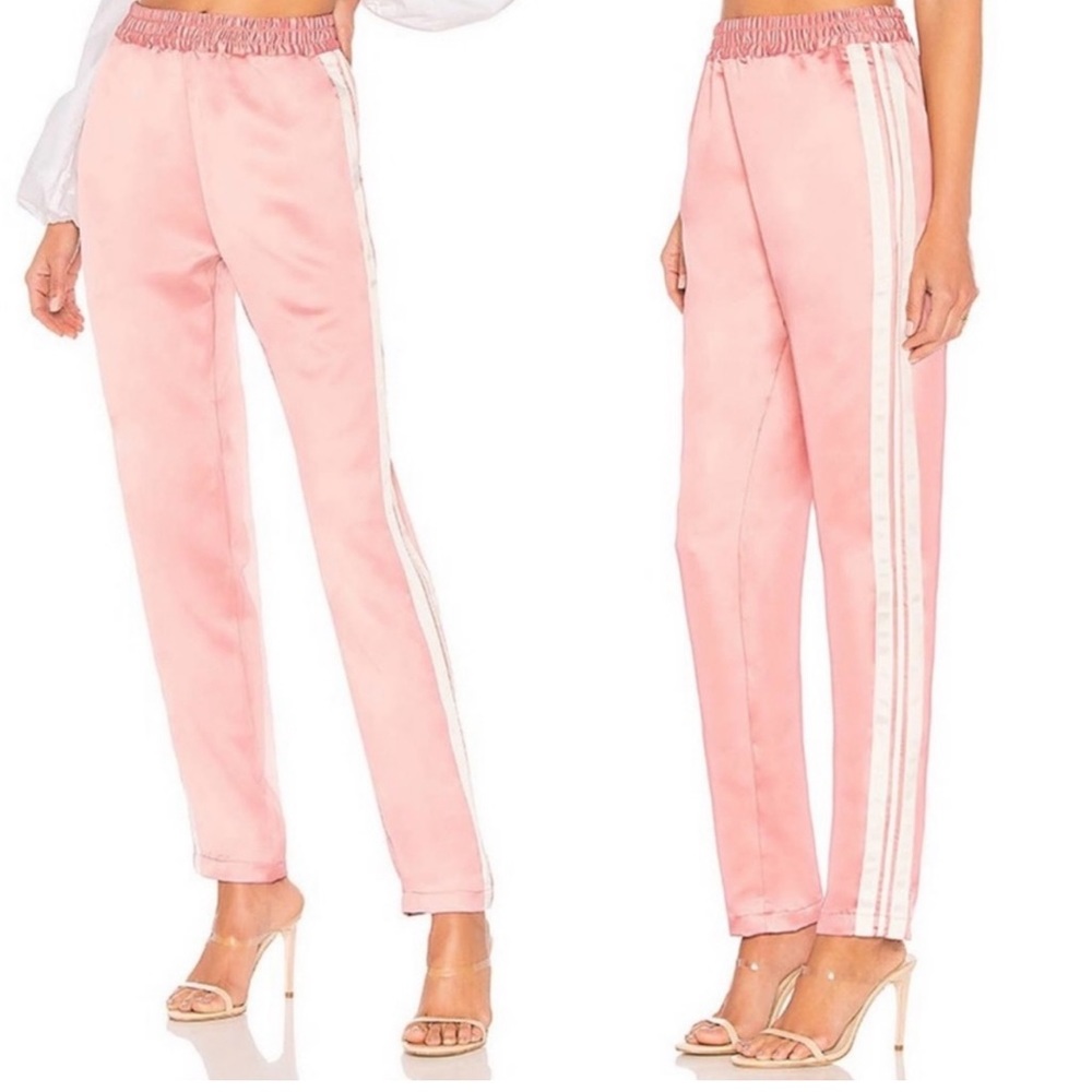 Lovers + Friends Aaron pink tailored trouser joggers white stripe detail